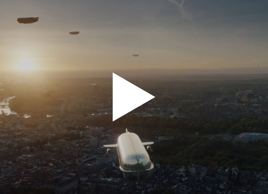 Screenshot of His Dark Materials trailer showing airships in flight