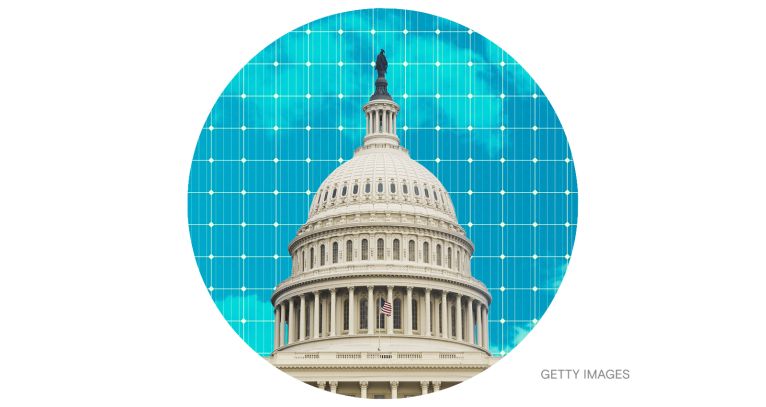 US Capitol with a solar panel sky