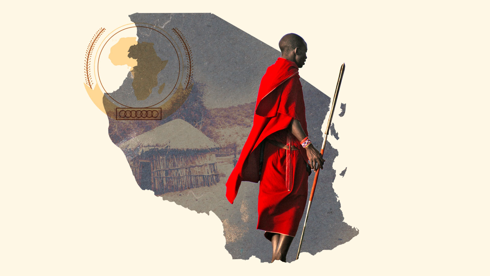 collage: silhouette of Tanzania with Maasai warrior and logo of the African Commission on Human Rights