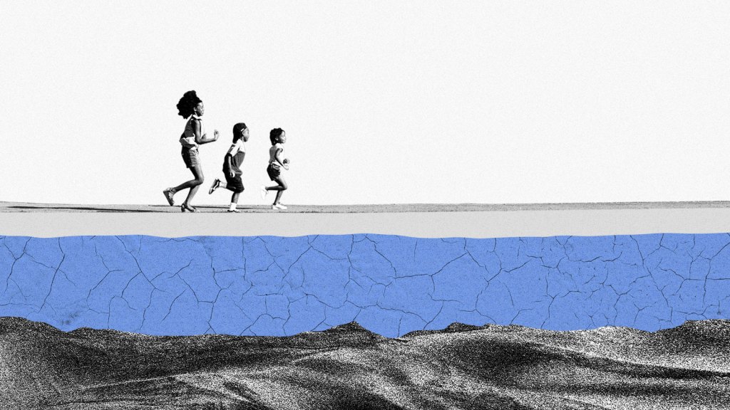 Collage of children running with a view of the groundwater and bedrock below