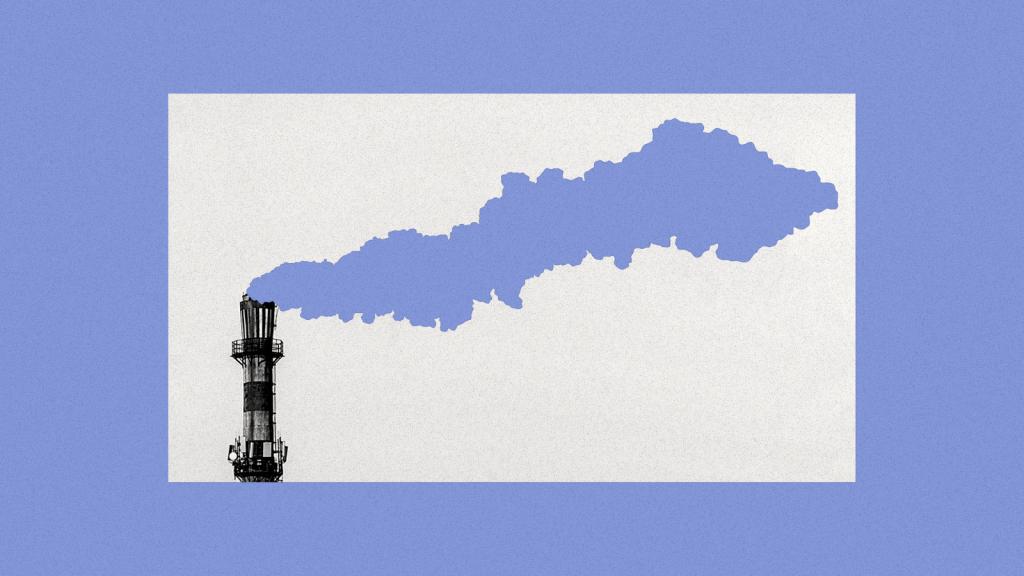 Collage of smokestack with smoke cloud cut out