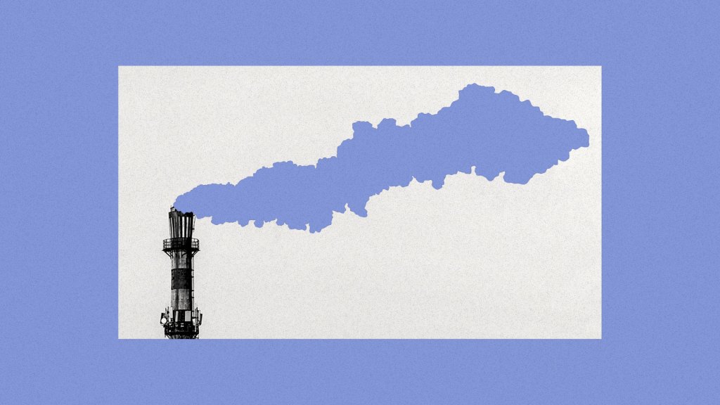 Collage of smokestack with smoke cloud cut out