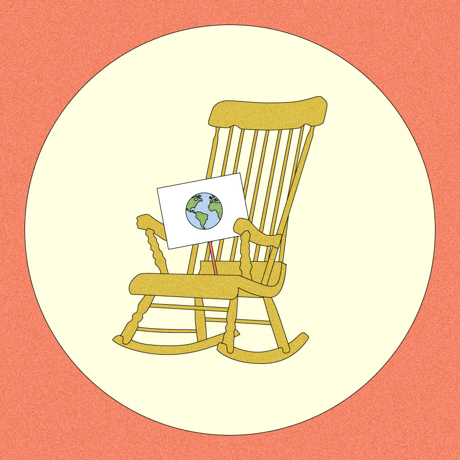 Illustration of rocking chair with protest sign resting on seat