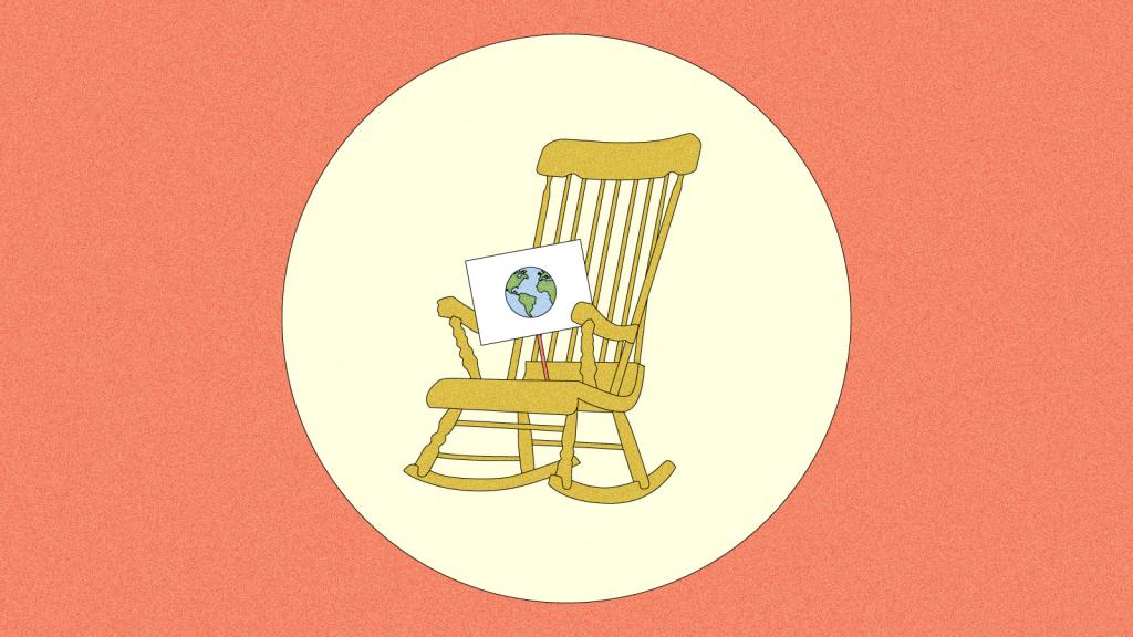 Illustration of rocking chair with protest sign resting on seat