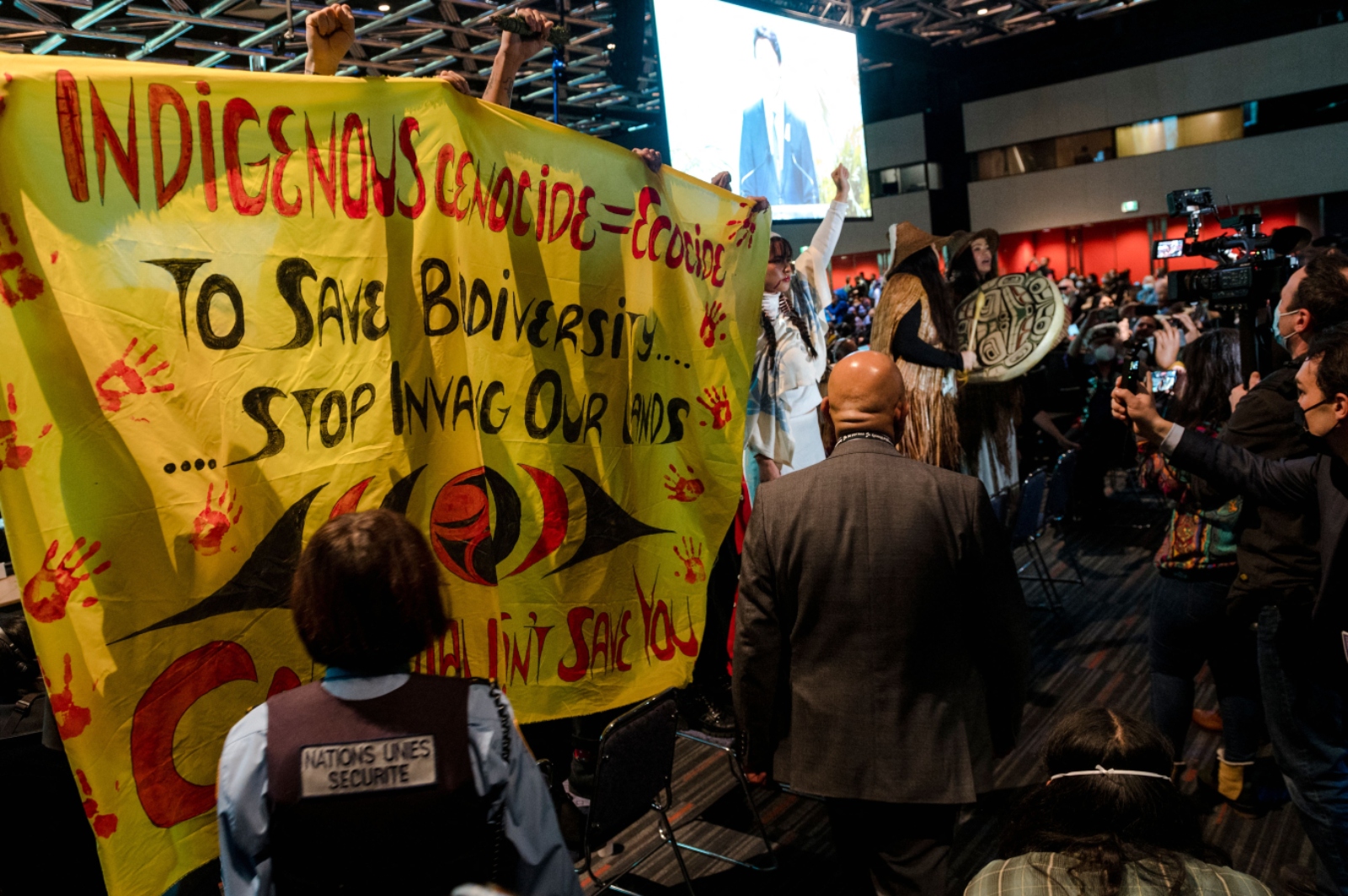 Indigenous protesters demonstrate at the 2022 UN conference on biodiversity