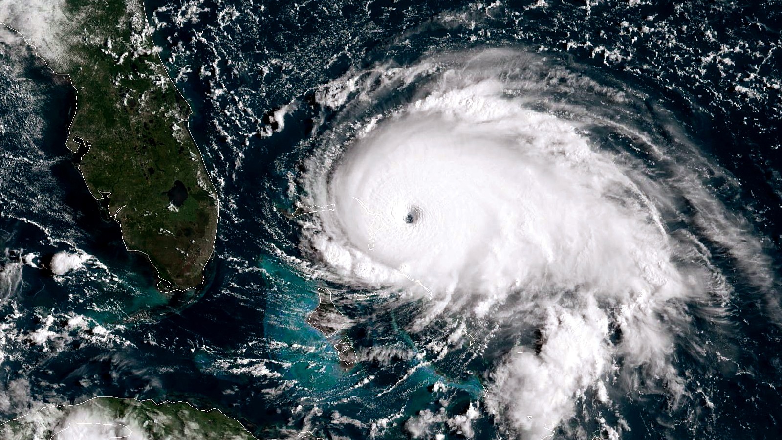 A massive Category 5 hurricane is shown on a satellite image to move towards Florida.