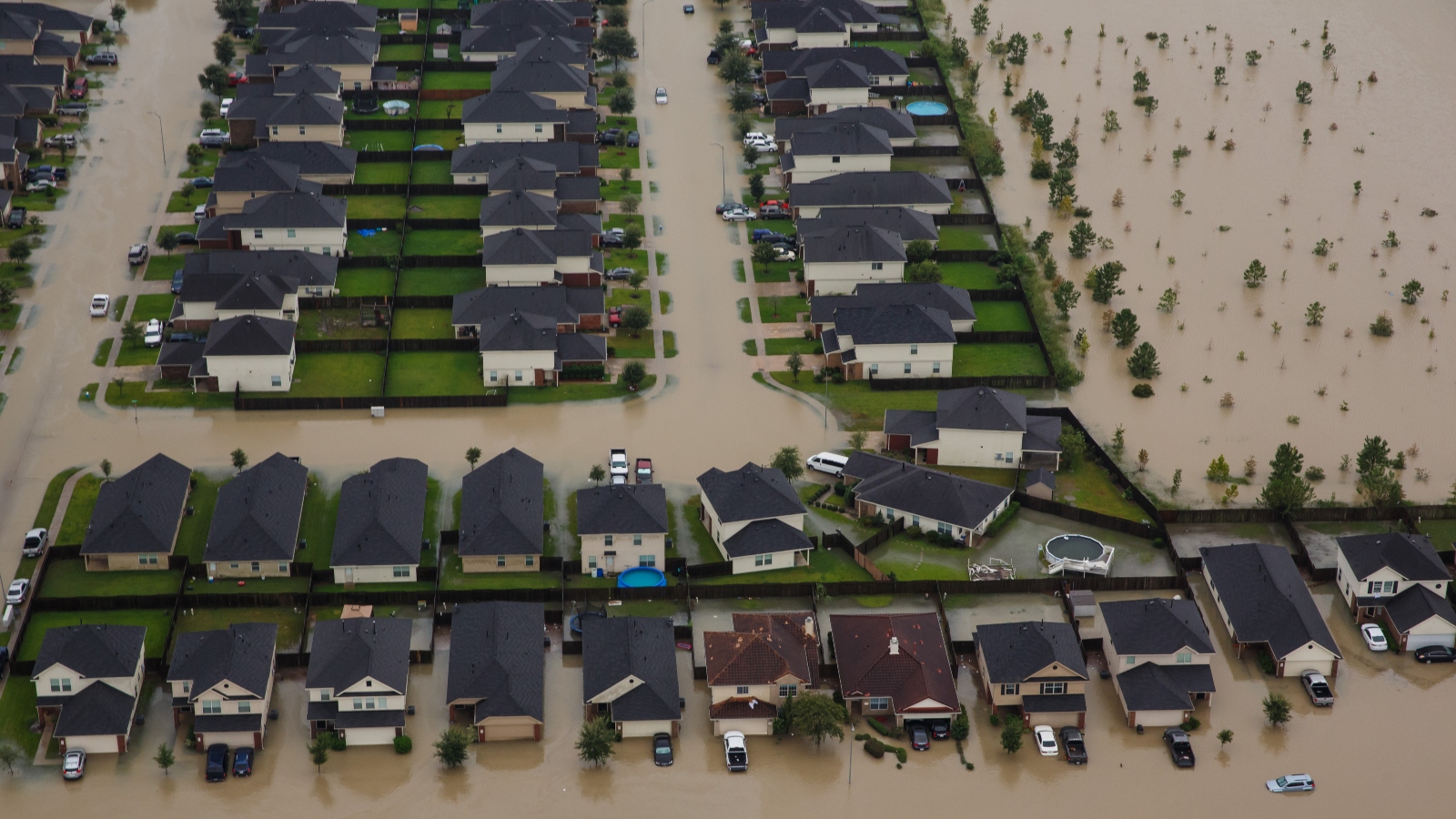 Residential neighborhoods near the Interstate 10 sit in floodwater in the wake of Hurricane Harvey.