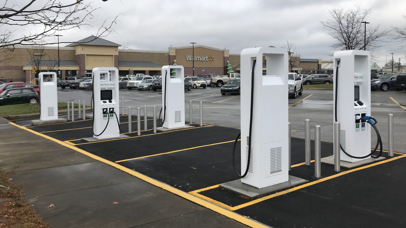 Photo of chargers at a Walmart parking lot.