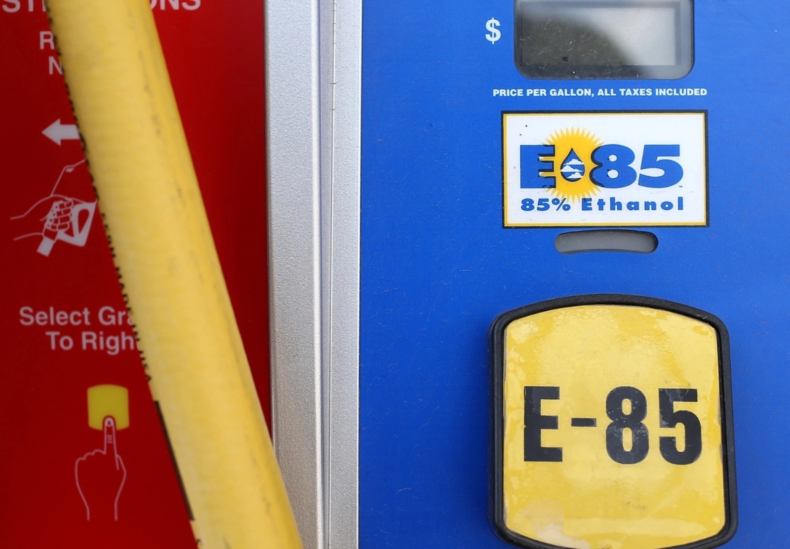 Image of a gas pump with an ethanol symbol on it.