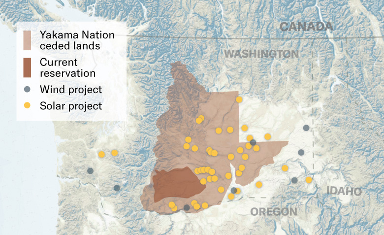 A map of wind and solar in Washington