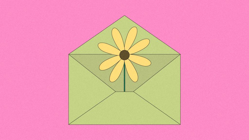Illustration of flower popping out of an envelope