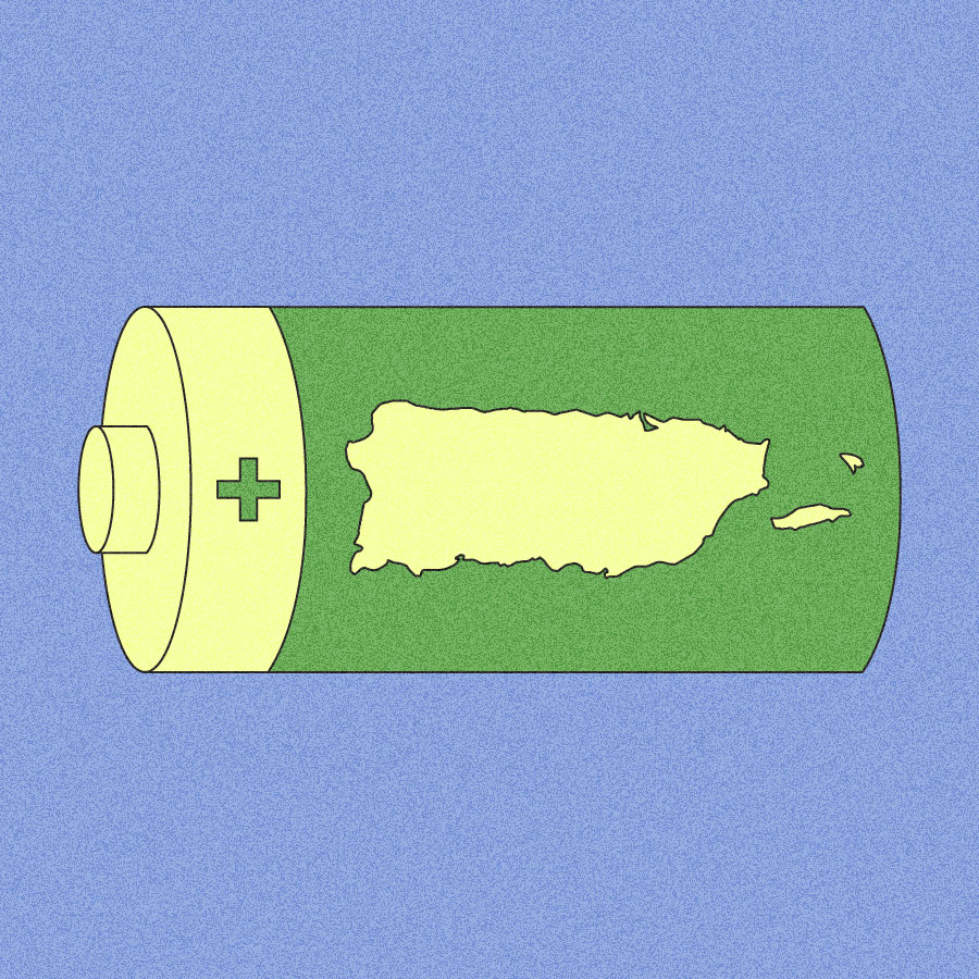 Illustration of battery with shape of Puerto Rico on it