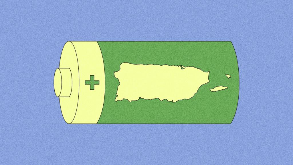 Illustration of battery with shape of Puerto Rico on it