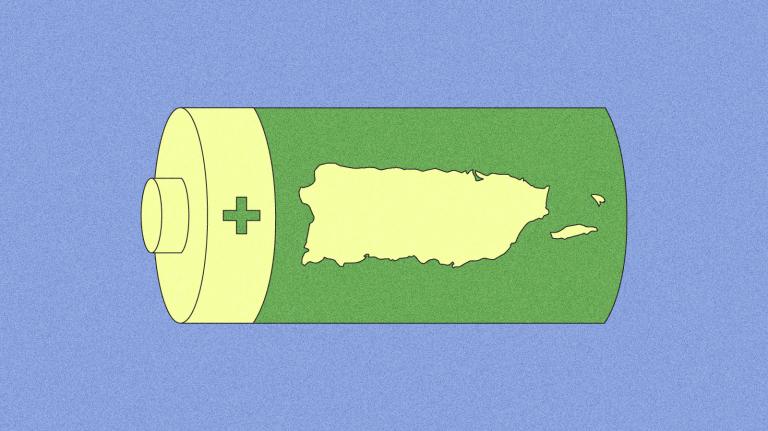 Illustration of battery with shape of Puerto Rico on it