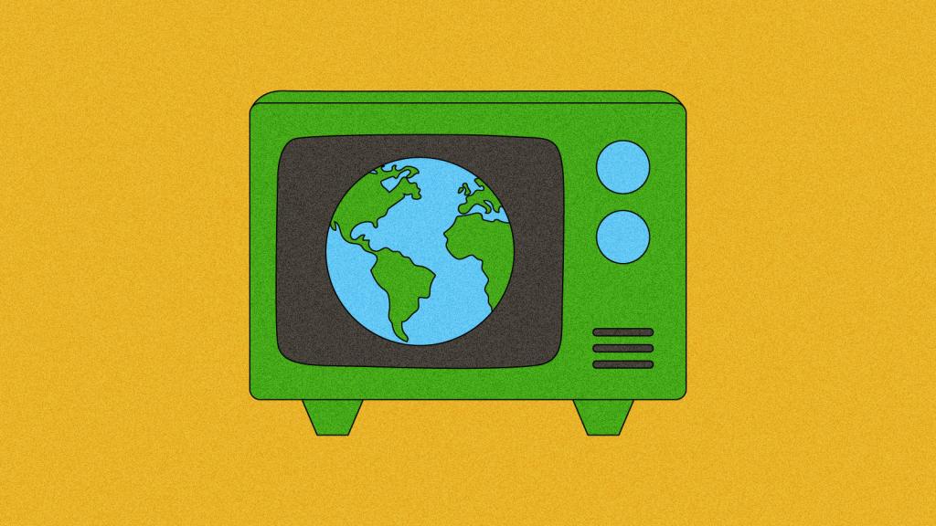Illustration of television with earth on screen