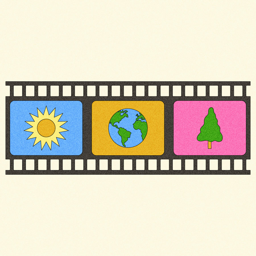 Illustration of film strip featuring climate imagery