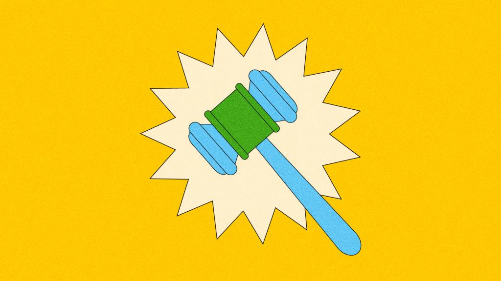 Illustration of gavel with starburst behind it