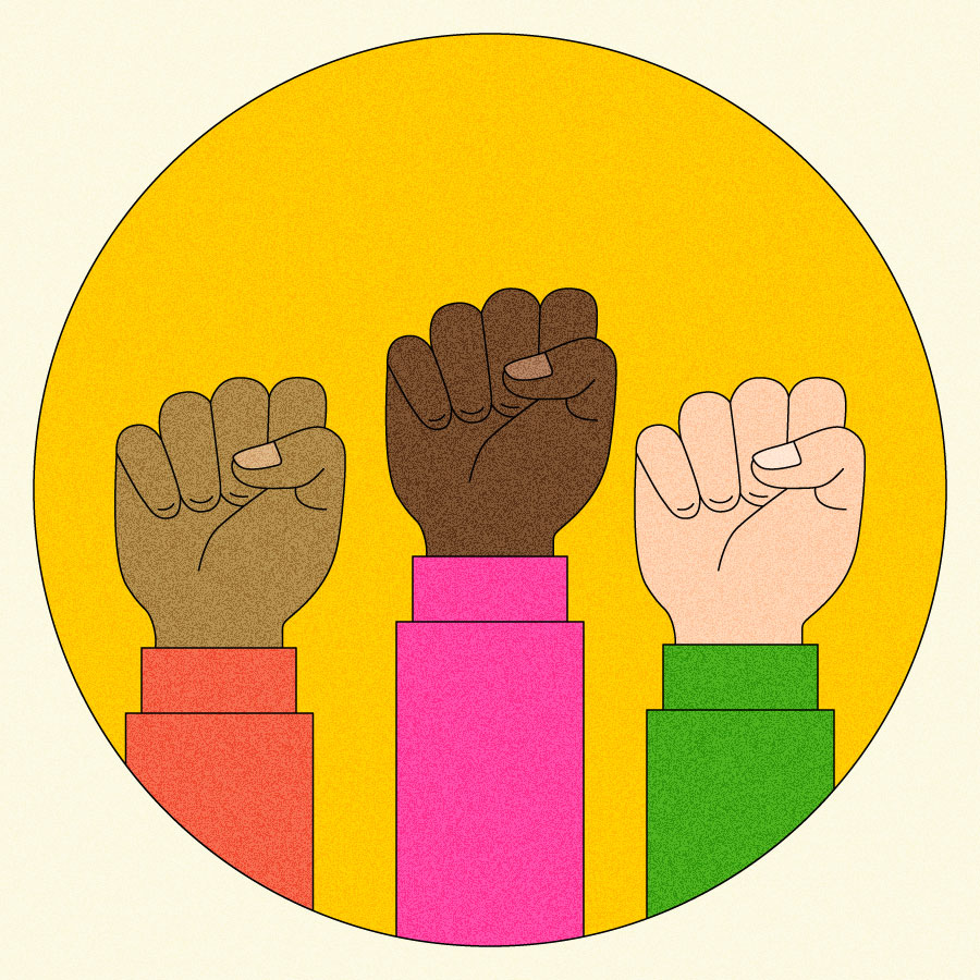 Illustration of three raised fists