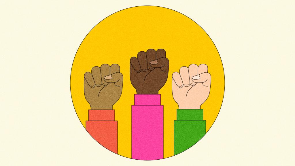 Illustration of three raised fists
