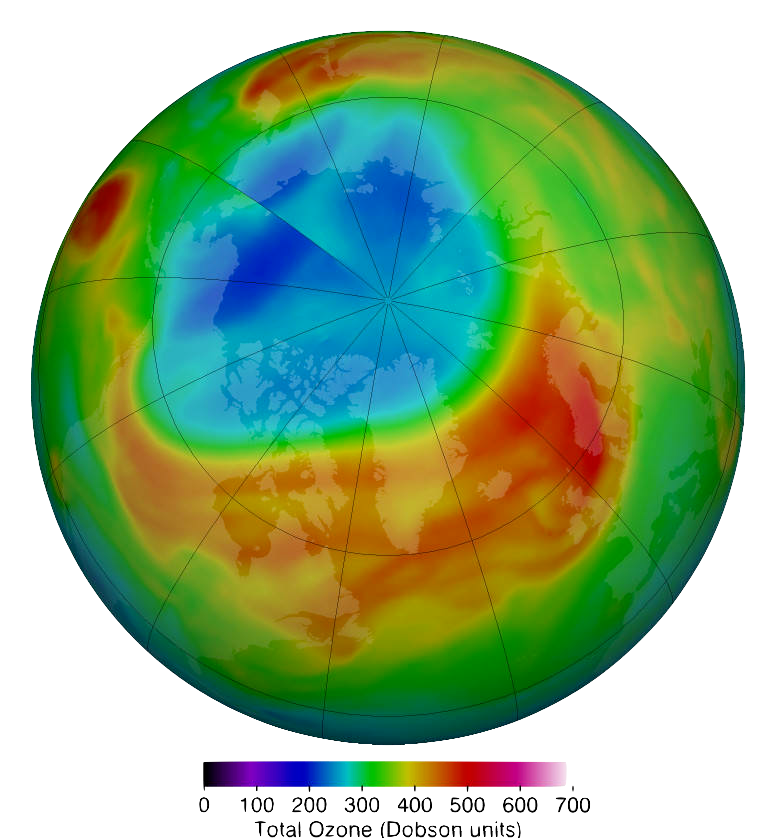 A heat map showing a blue hole over the Earth.