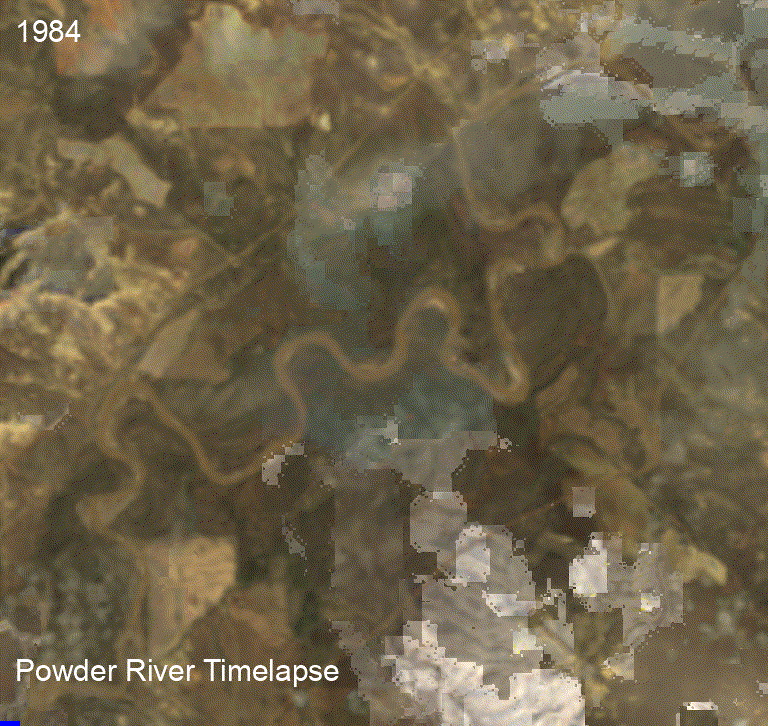 A GIF shows the changing land around the Powder River.