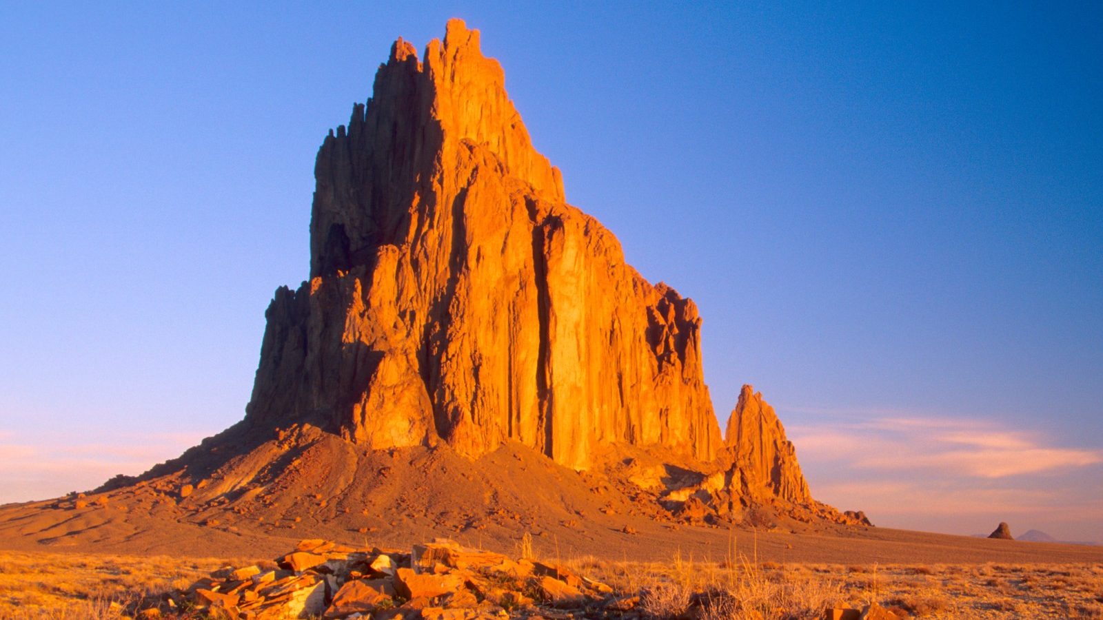 Shiprock with sunset