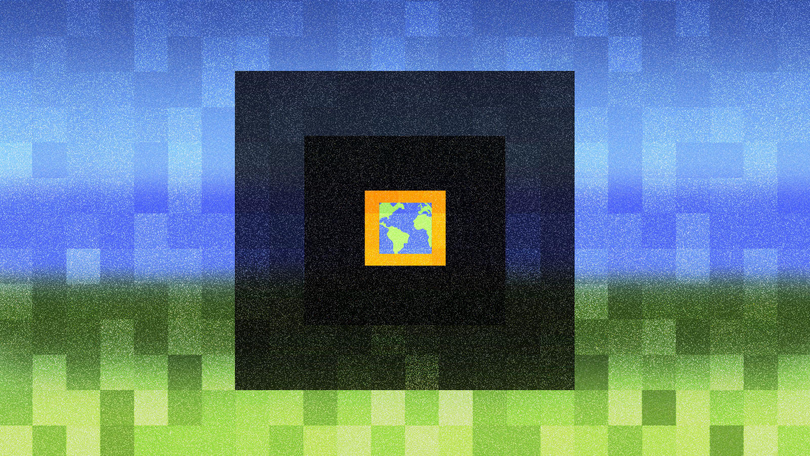 Pixelated illustration of square-shaped earth within a black square