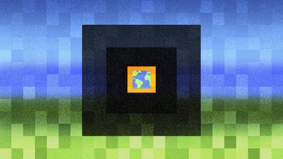 Pixelated illustration of square-shaped earth within a black square