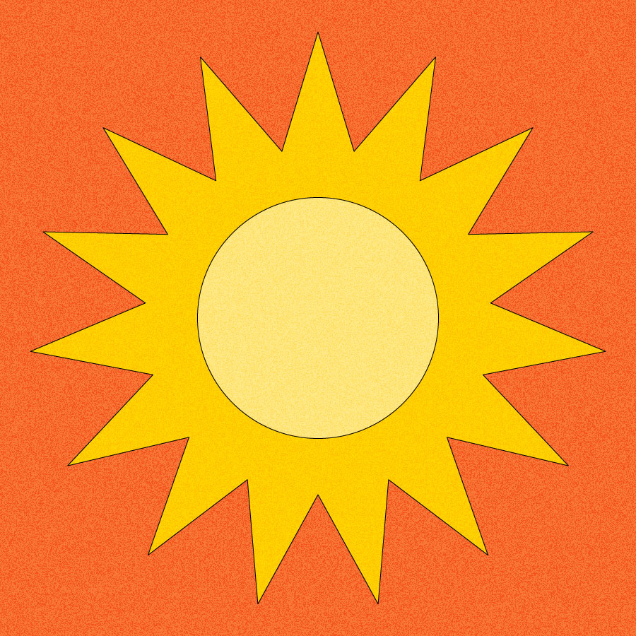 Illustration of yellow sun on orange background