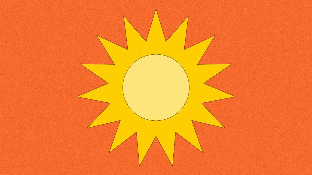 Illustration of yellow sun on orange background