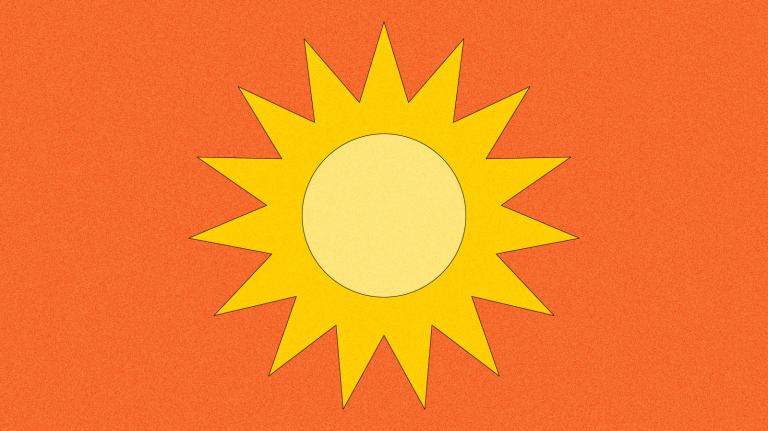 Illustration of yellow sun on orange background