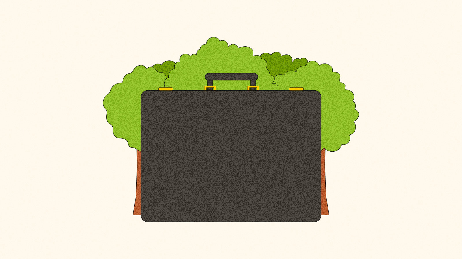 Illustration of trees hidden behind a large briefcase