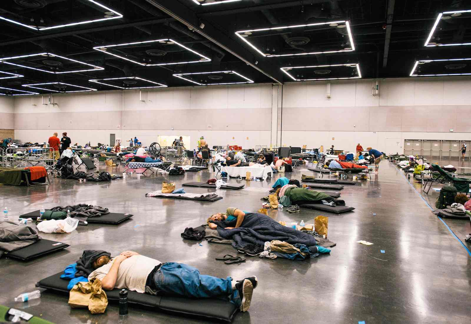 People rest in a cooling center