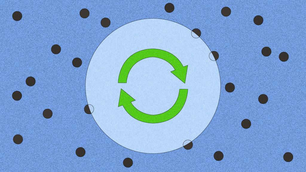 Illustration of a clean air bubble within smoky air full of particles