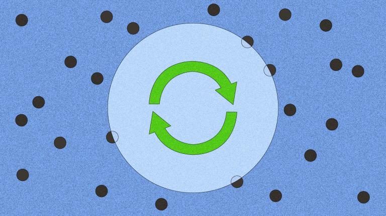 Illustration of a clean air bubble within smoky air full of particles
