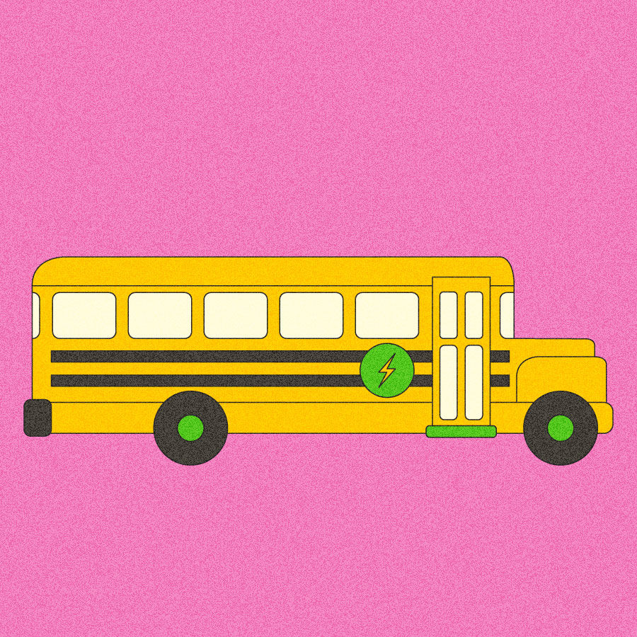 Illustration of school bus with electricity symbol on side