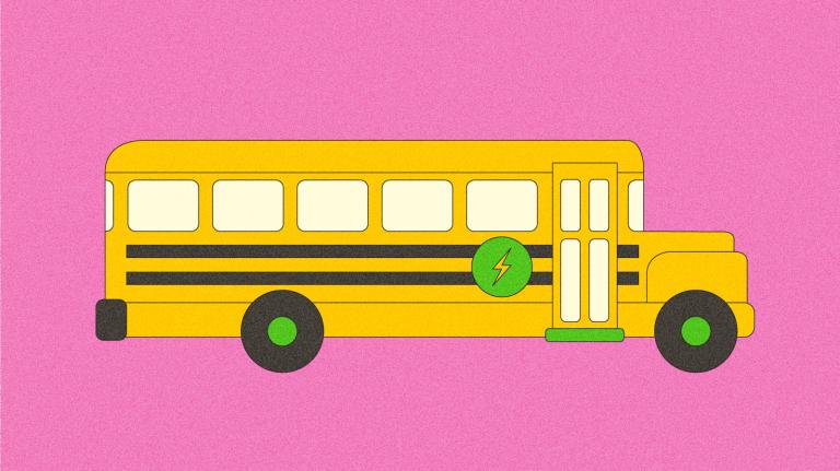 Illustration of school bus with electricity symbol on side