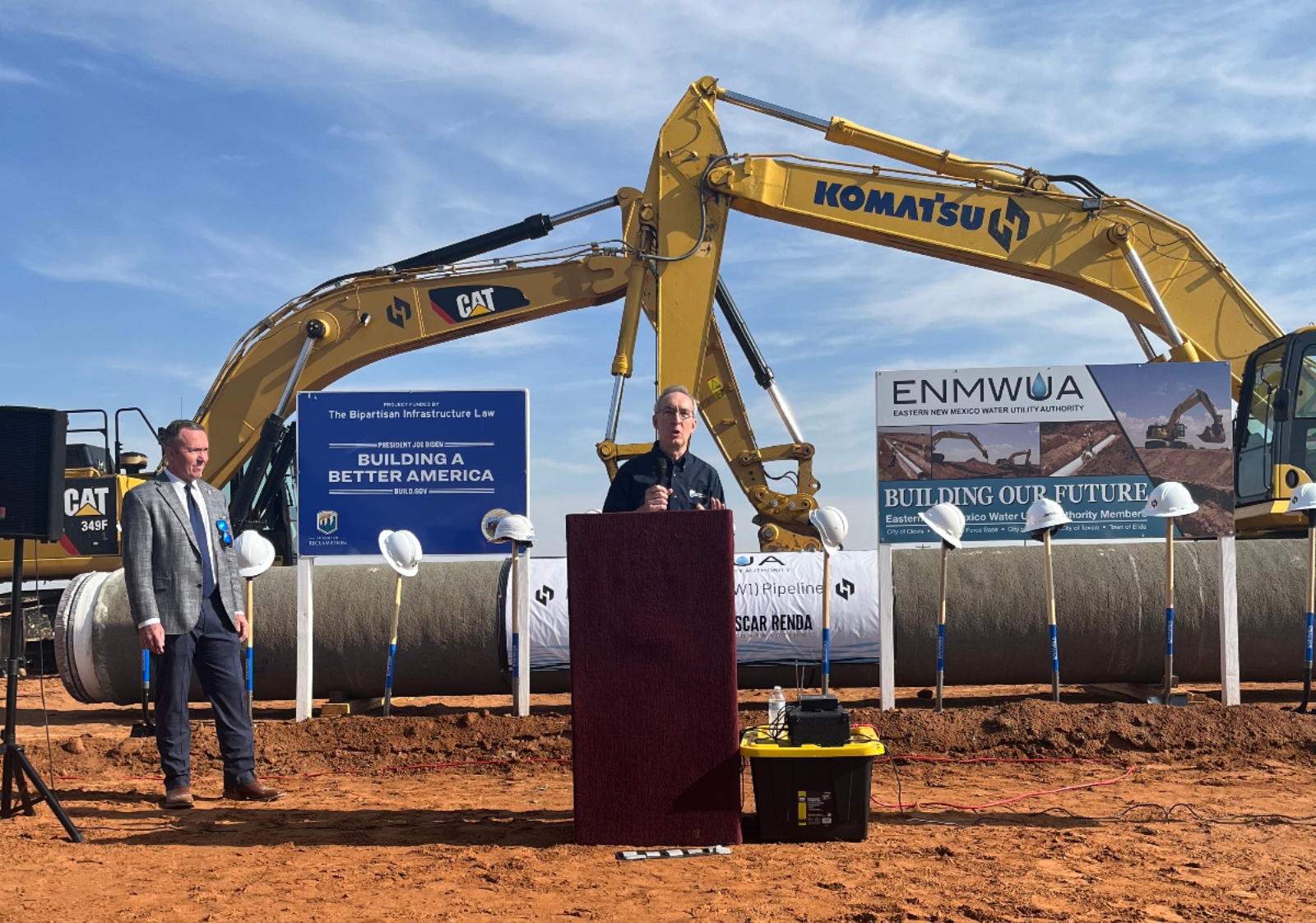 Grayford Payne, a deputy commissioner of the U.S. Bureau of Reclamation, speaks at the groundbreaking for the Ute Lake pipeline project in New Mexico. The project lacked full funding until the federal government allocated $160 million to it last year.