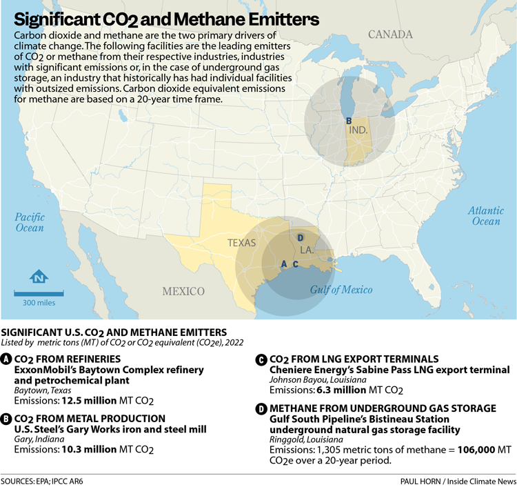 A map of top CO2 and methane emitters