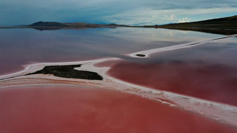 Aerial photo of Great Salt Lake during drought