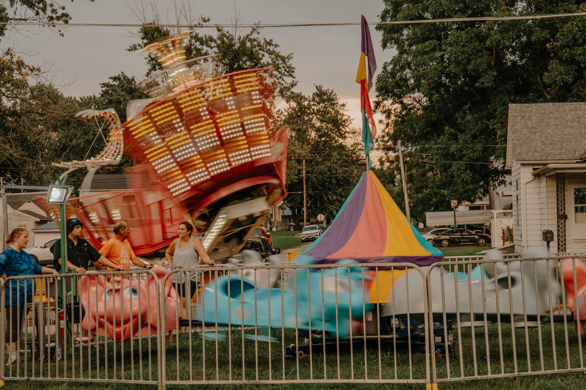 Brightly colored carnival rides