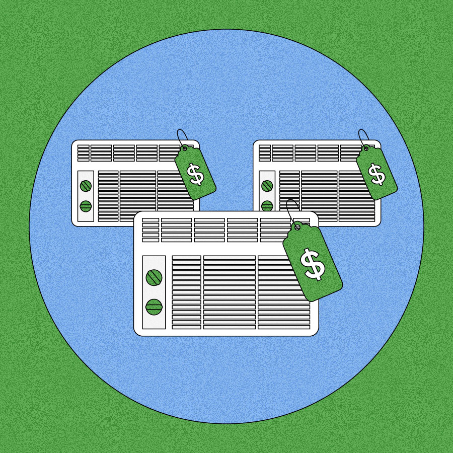 Illustration of three AC units with price tags