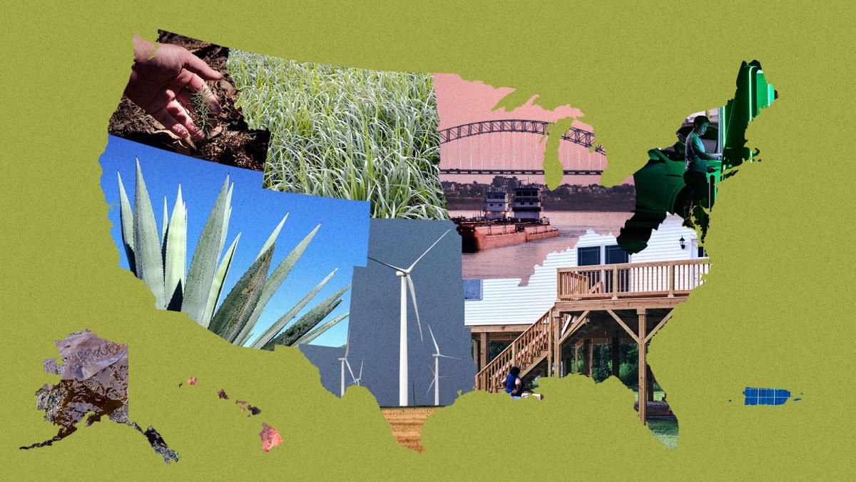 Map of United States showing region-specific climate solutions across the country