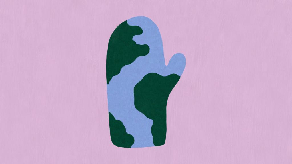 Illustration of an earth-patterned oven mitt