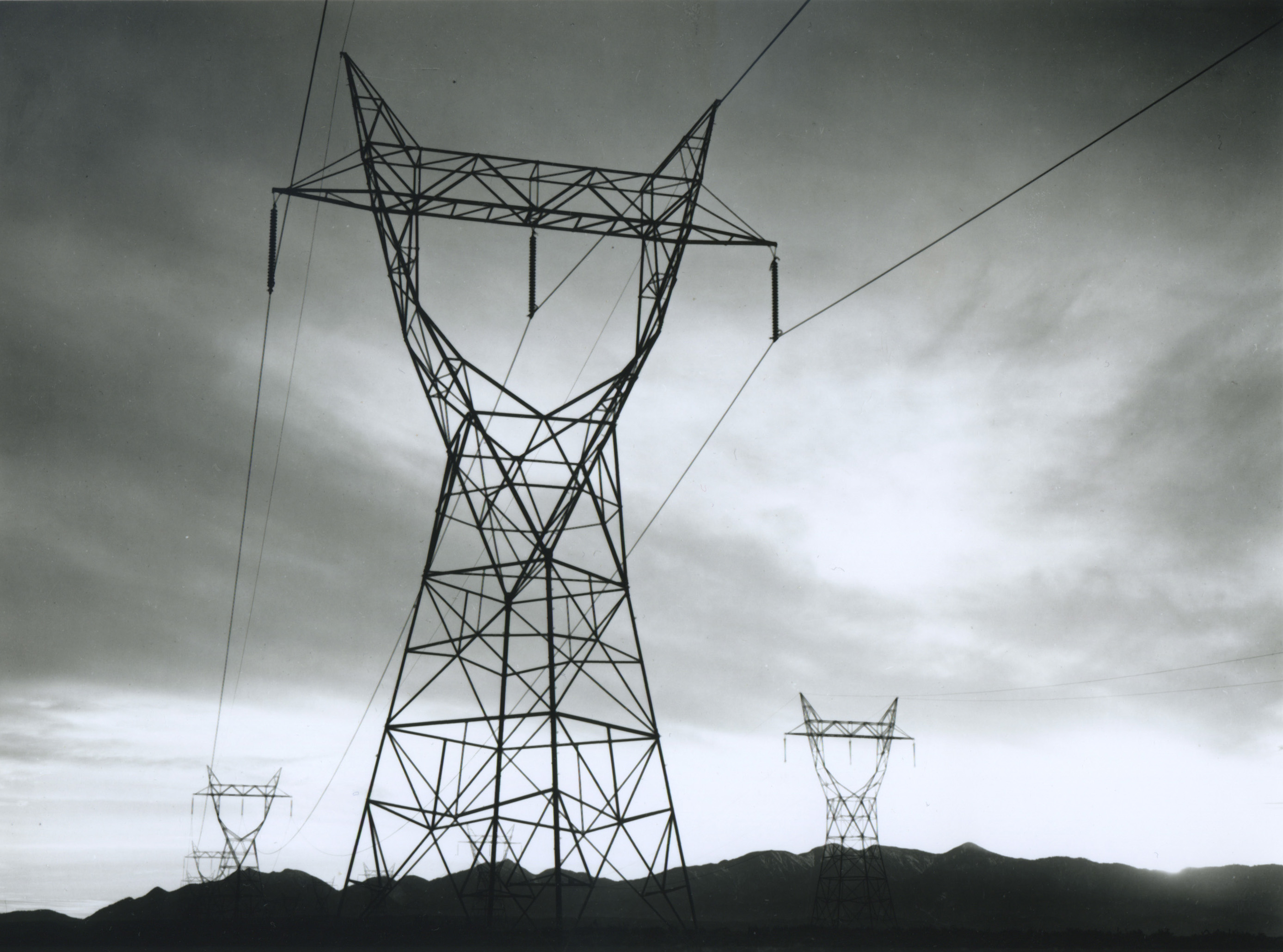 Vintage photo of a transmission line in the Mojave desert from 1941