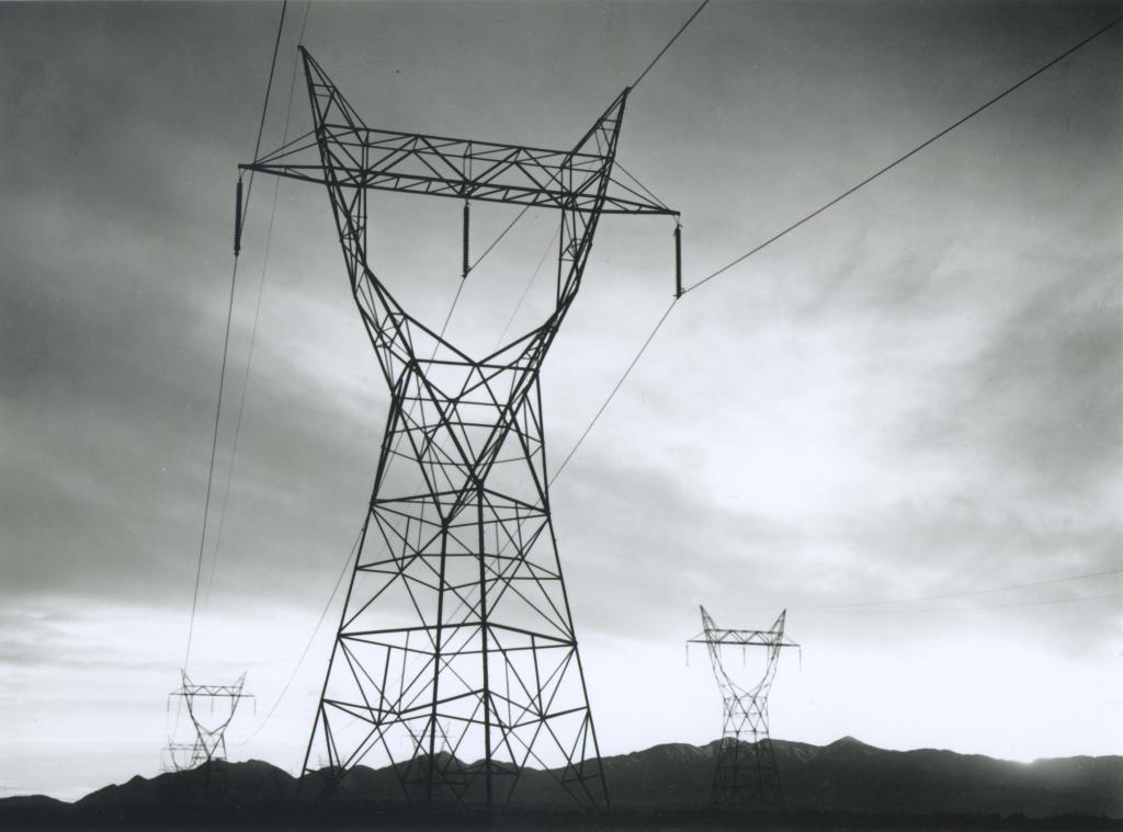 Vintage photo of a transmission line in the Mojave desert from 1941