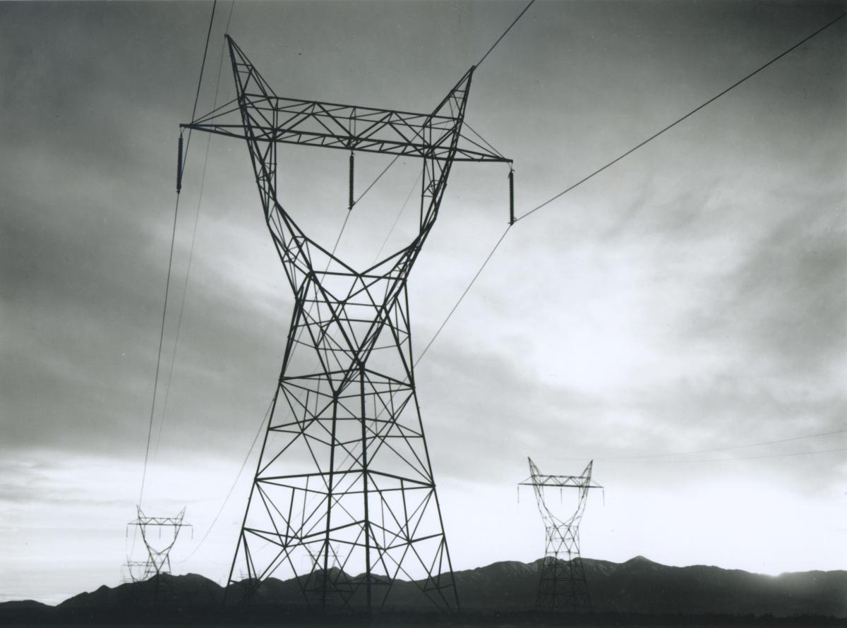 Vintage photo of a transmission line in the Mojave desert from 1941