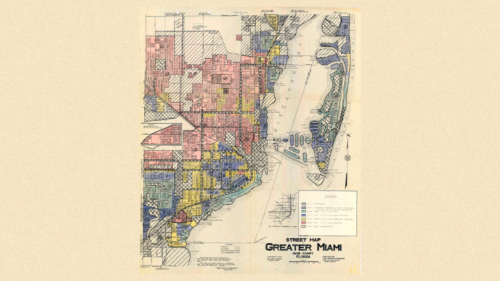 vintage map of greater Miami