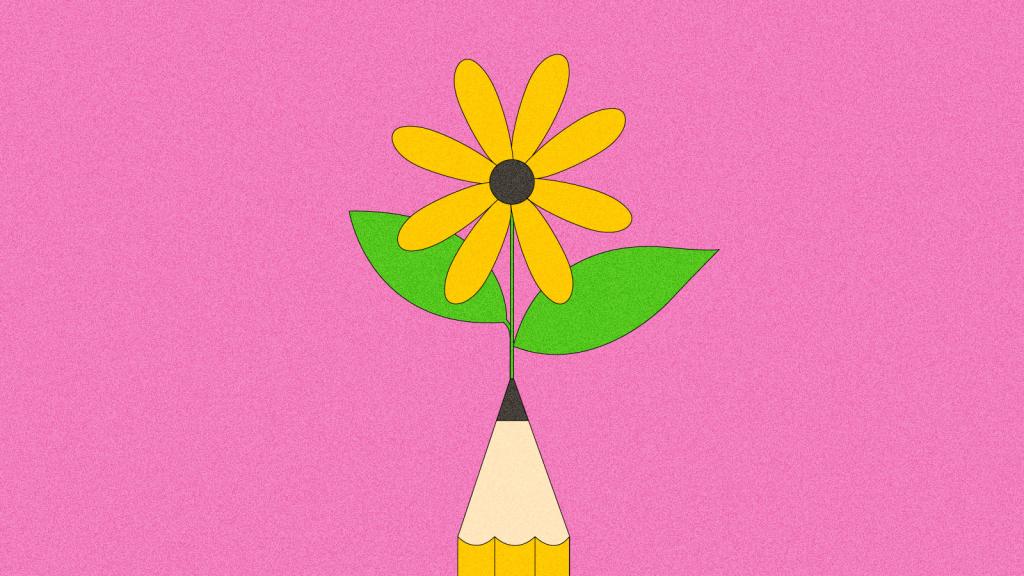 Illustration of flower growing from pencil