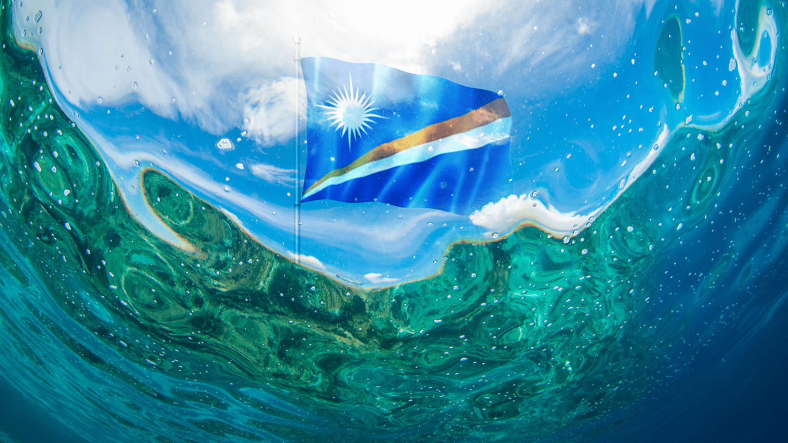 A Marshallese flag as seen from under water